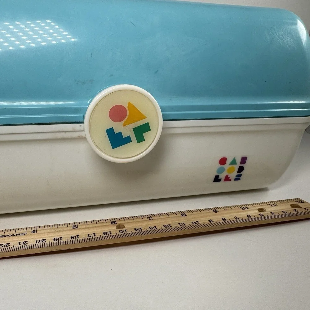Vintage Caboodles Makeup Case Blue White 90s Cosmetic Organizer Mirror Latch Box